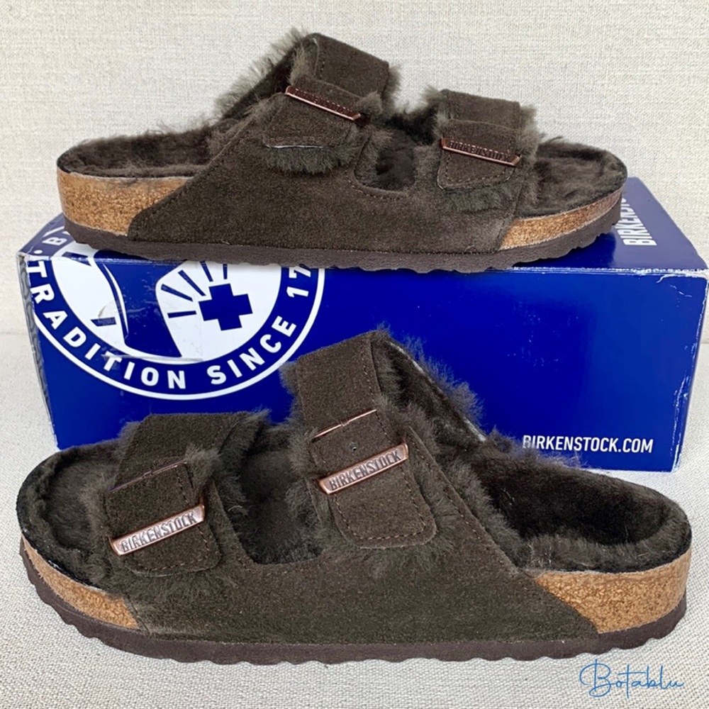 BIRKENSTOCK NEW Arizona Shearling Fur Suede Leather Mocha Brown Sandals 40 9 9.5 - Picture 7 of 7